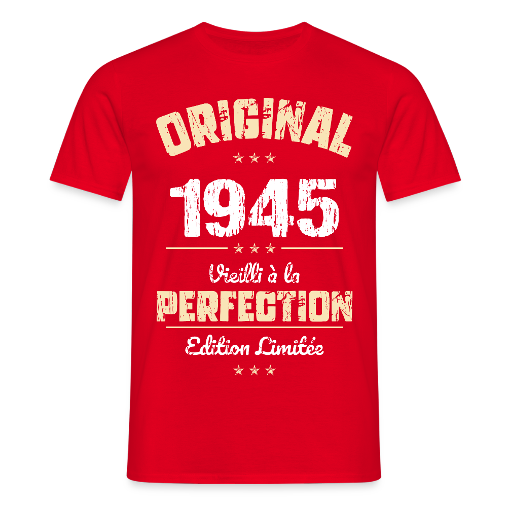 T-shirt Homme - Anniversaire 80 Ans - Original 1945 - rouge
