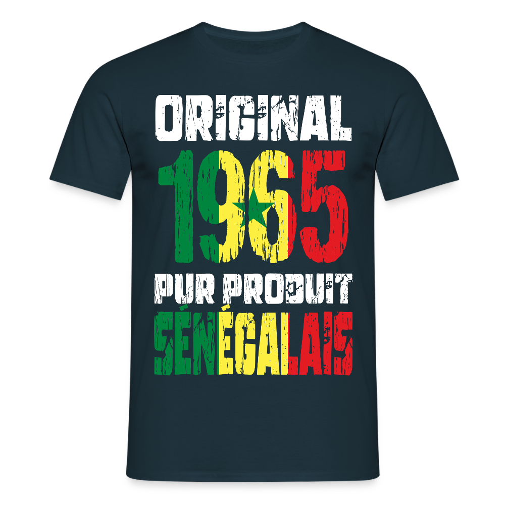 T-shirt Homme - Anniversaire 60 Ans - Original 1965 - Pur produit Sénégalais - marine