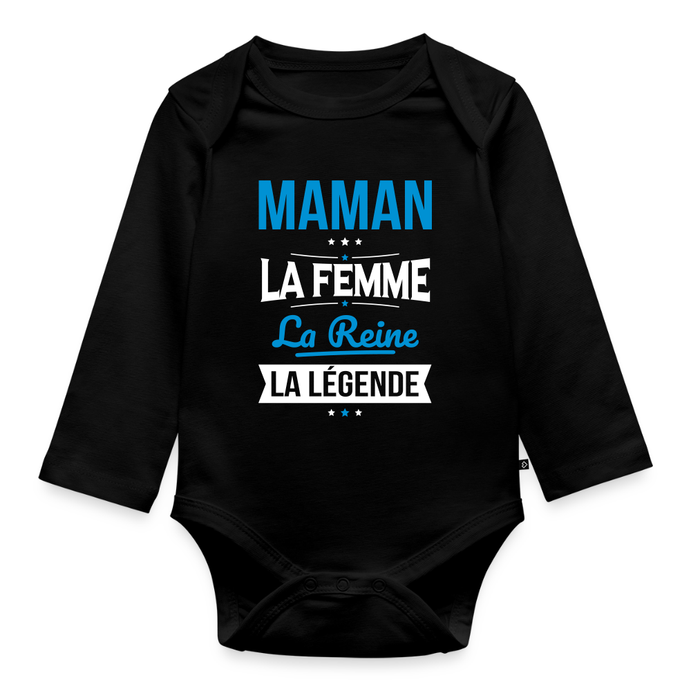Body bébé bio manches longues - Maman, femme, reine, légende - noir