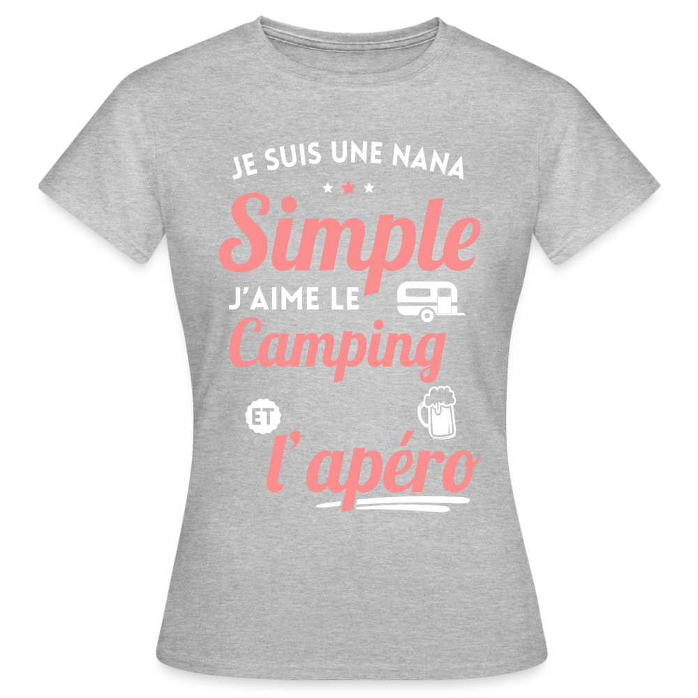 T-shirt Femme - J'aime le camping et l'apéro - gris chiné