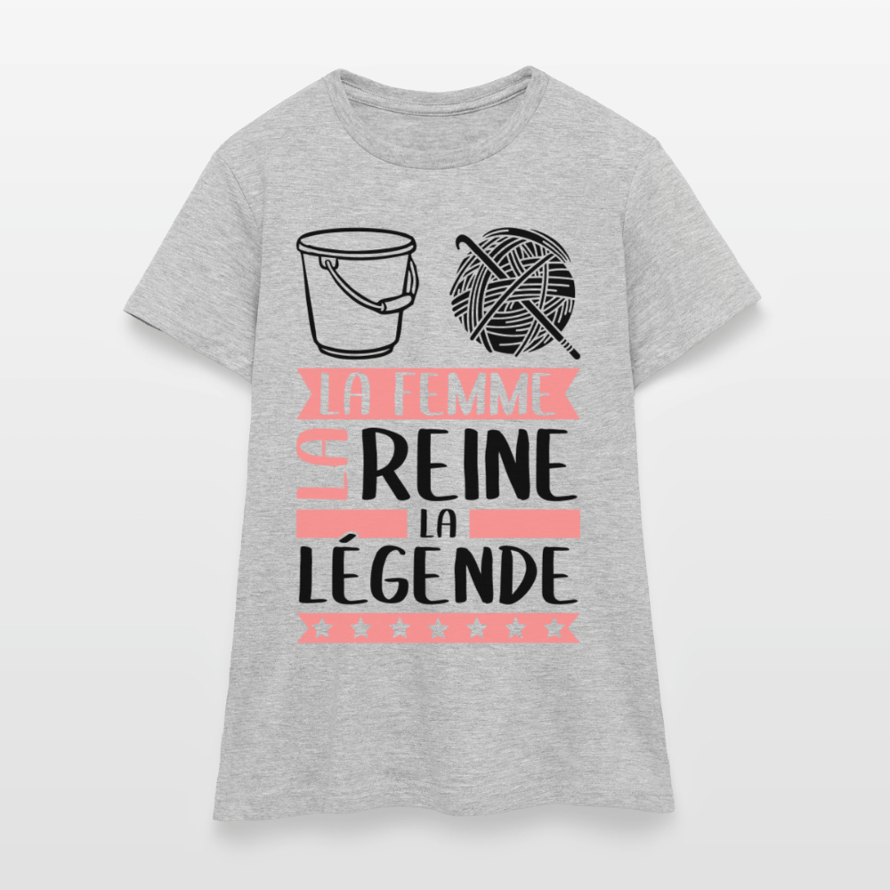 T-shirt femme coloris clair Solène en rébus – La femme, la reine, la légende - gris chiné