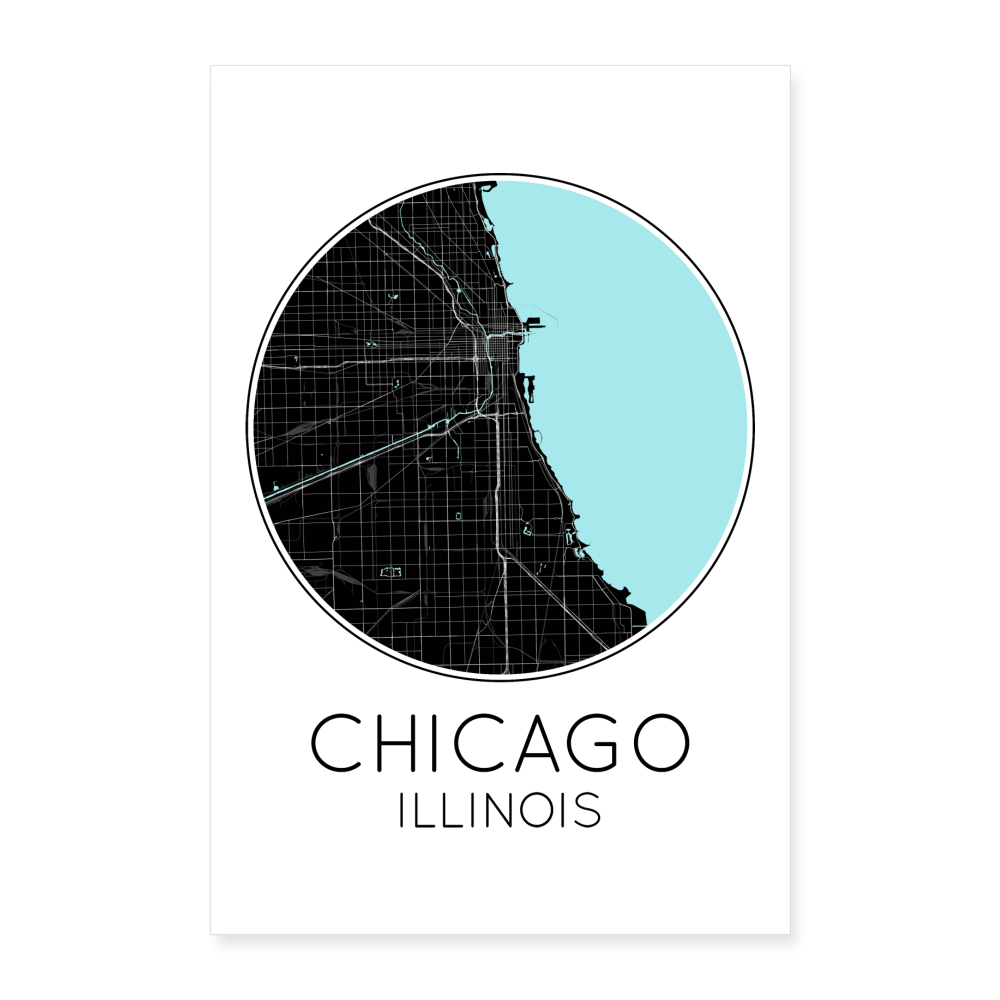 Poster Chicago - Plan Chicago - 40 x 60 cm - blanc