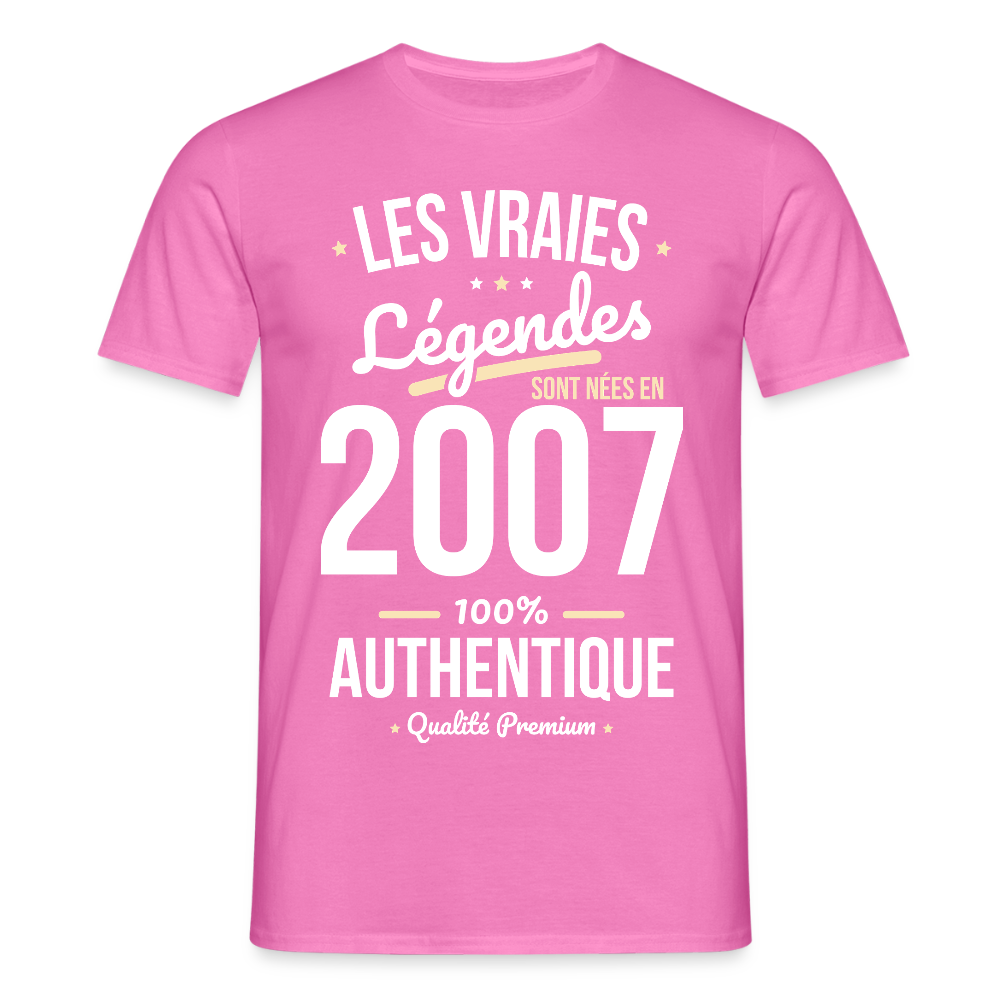 T-shirt Homme - Anniversaire 18 Ans - Les vraies Légendes sont nées en 2007 - rose