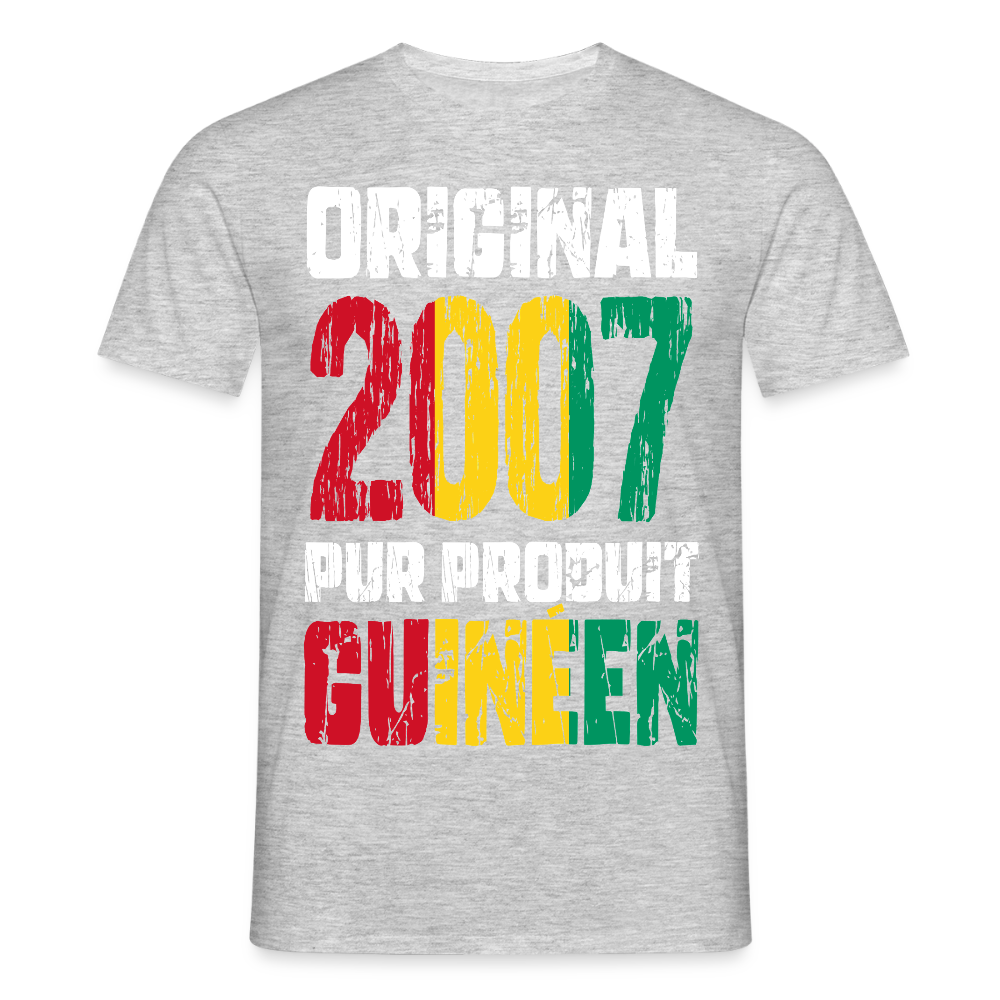 T-shirt Homme - Anniversaire 18 Ans - Original 2007 - Pur produit Guinéen - gris chiné
