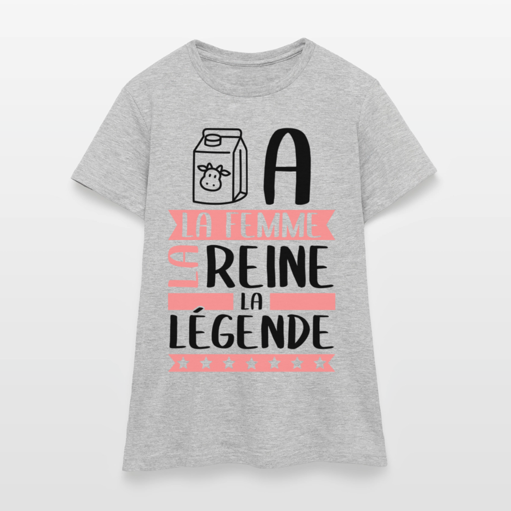 T-shirt femme coloris clair Léa rébus – La femme, la reine, la légende - gris chiné