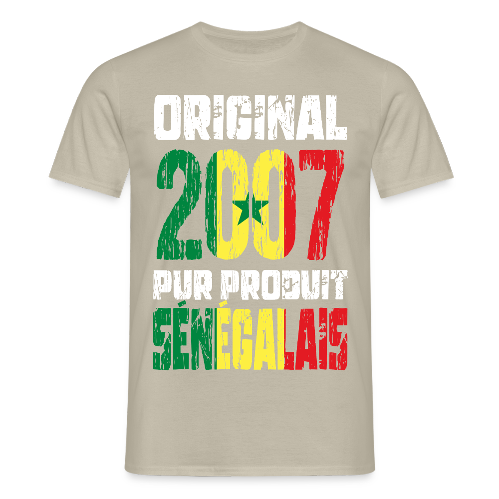 T-shirt Homme - Anniversaire 18 Ans - Original 2007 - Pur produit Sénégalais - beige sable