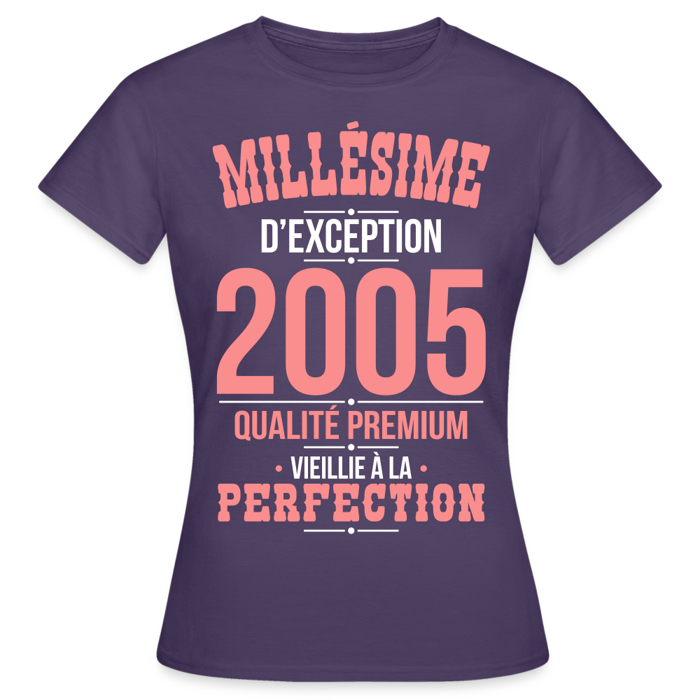 T-shirt Femme - Anniversaire 20 Ans - Millésime 2005 - violet foncé