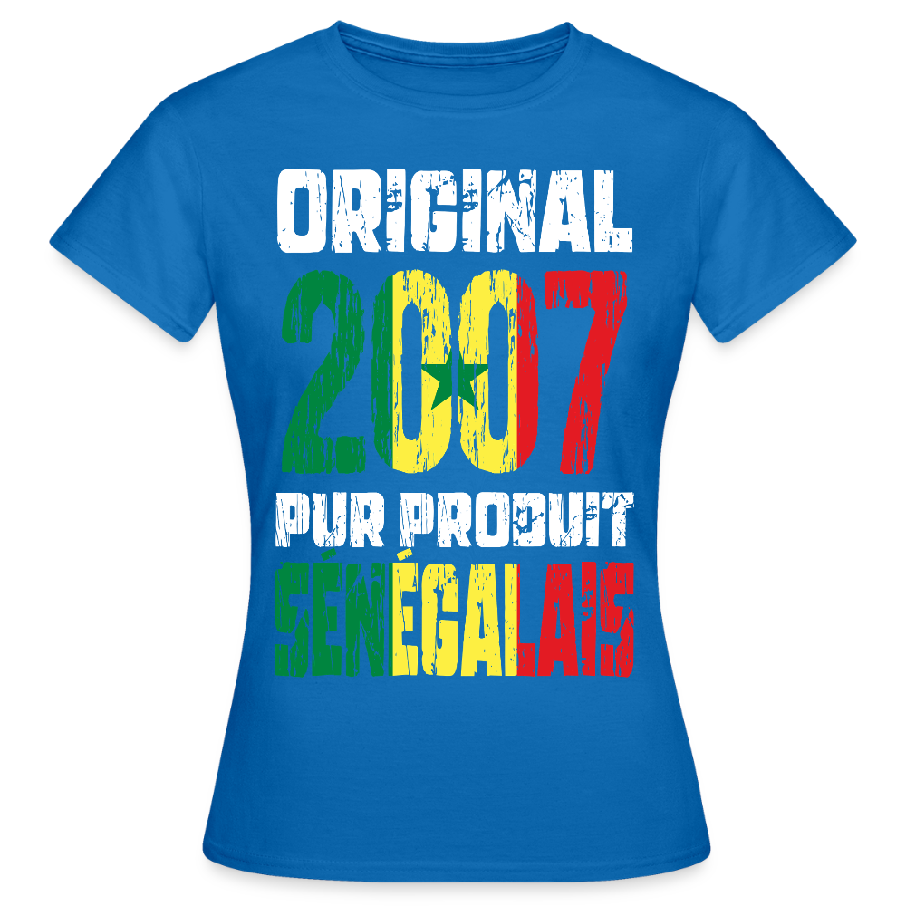 T-shirt Femme - Anniversaire 18 Ans - Original 2007 - Pur produit Sénégalais - bleu royal