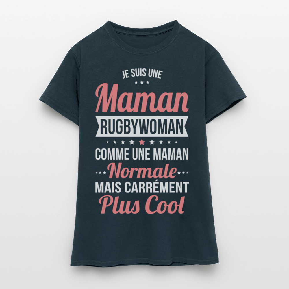 T-shirt Femme - Maman rugbywoman plus cool - marine