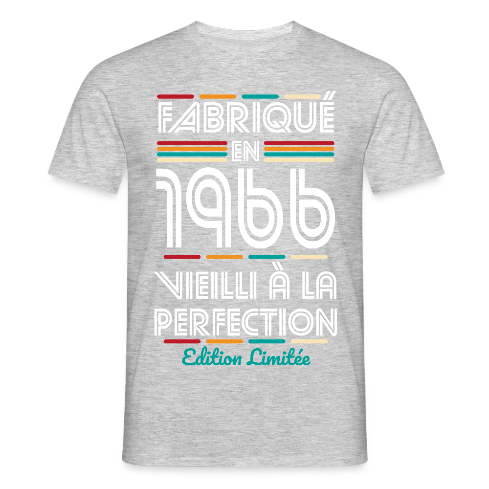 T-shirt anniversaire homme 60 Ans – Fabriqué en 1966, Vieilli à la Perfection - gris chiné