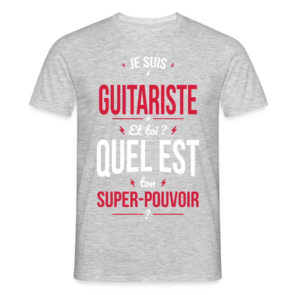T-shirt Homme - Je suis guitariste - Super-pouvoir - gris chiné