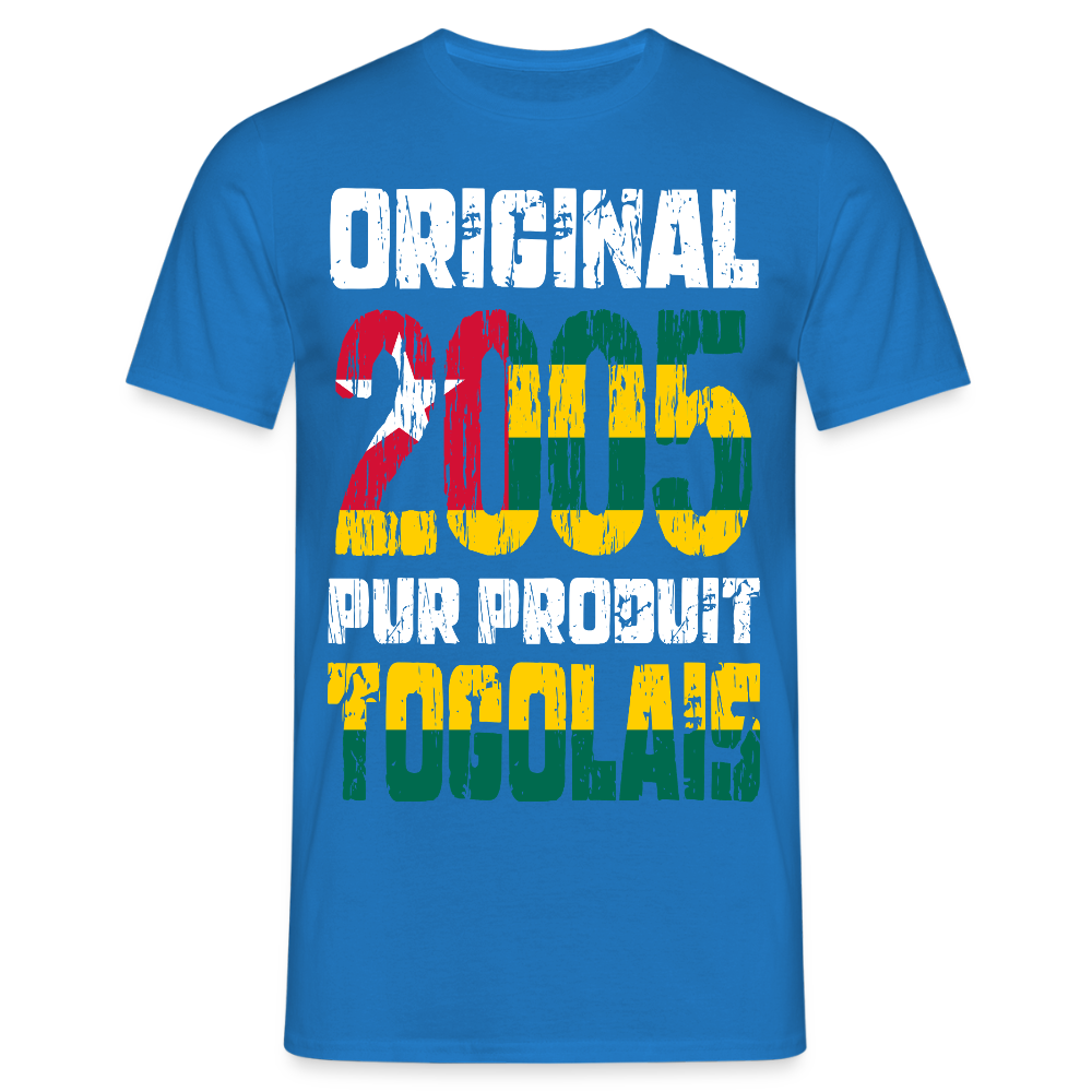 T-shirt Homme - Anniversaire 20 Ans - Original 2005 - Pur produit Togolais - bleu royal