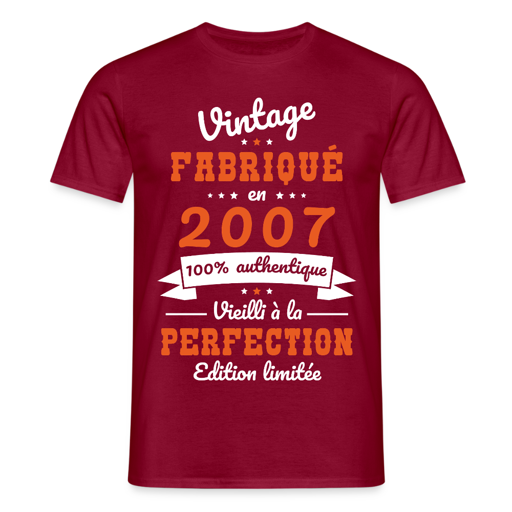 T-shirt Homme - Anniversaire 18 Ans - Vintage fabriqué en 2007 - rouge brique