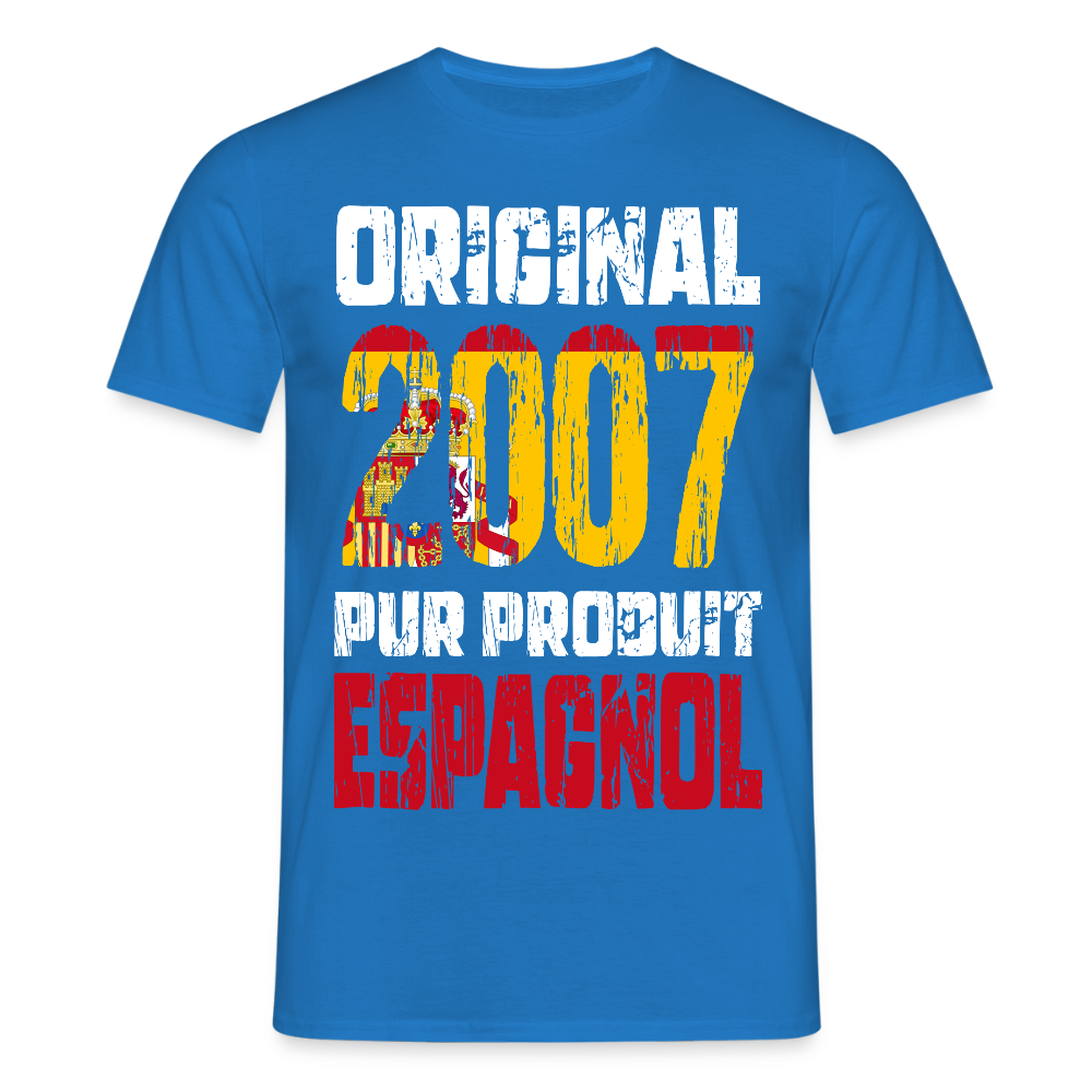 T-shirt Homme - Anniversaire 18 Ans - Original 2007 - Pur produit Espagnol - bleu royal