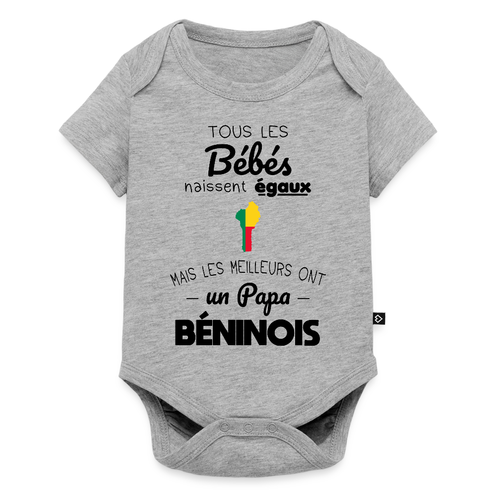 Body Bébé bio manches courtes - Les Meilleurs Ont Un Papa Béninois - gris chiné