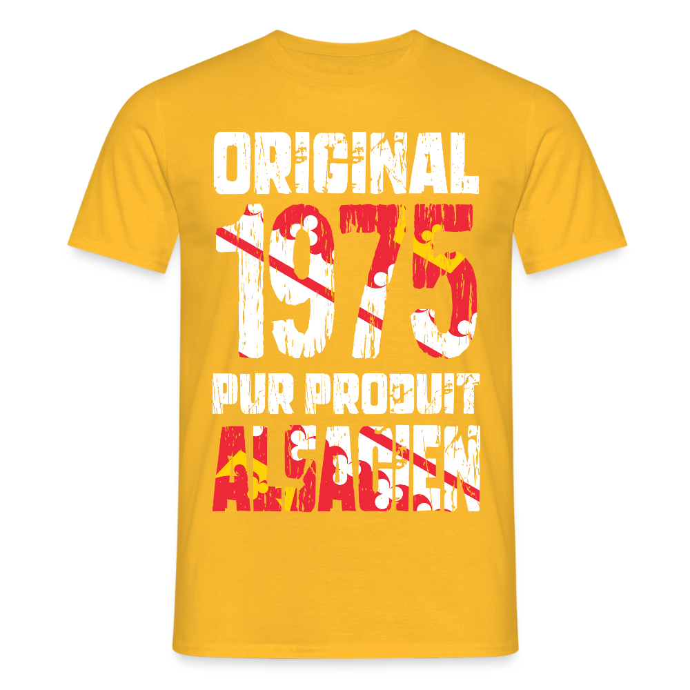 T-shirt Homme - Anniversaire 50 Ans - Original 1975 - Pur produit Alsacien - jaune