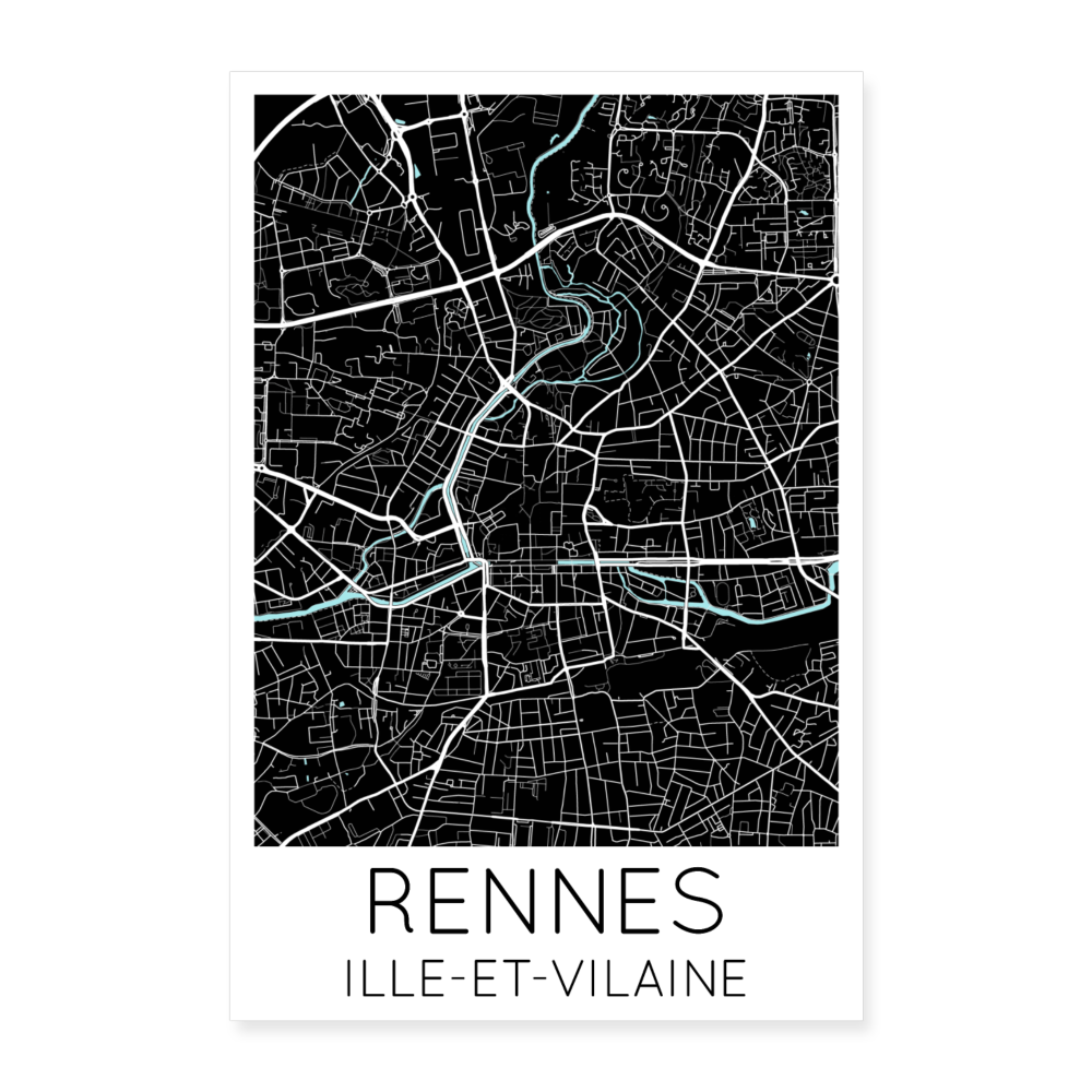 Poster Rennes - Plan Rennes - 40 x 60 cm - blanc