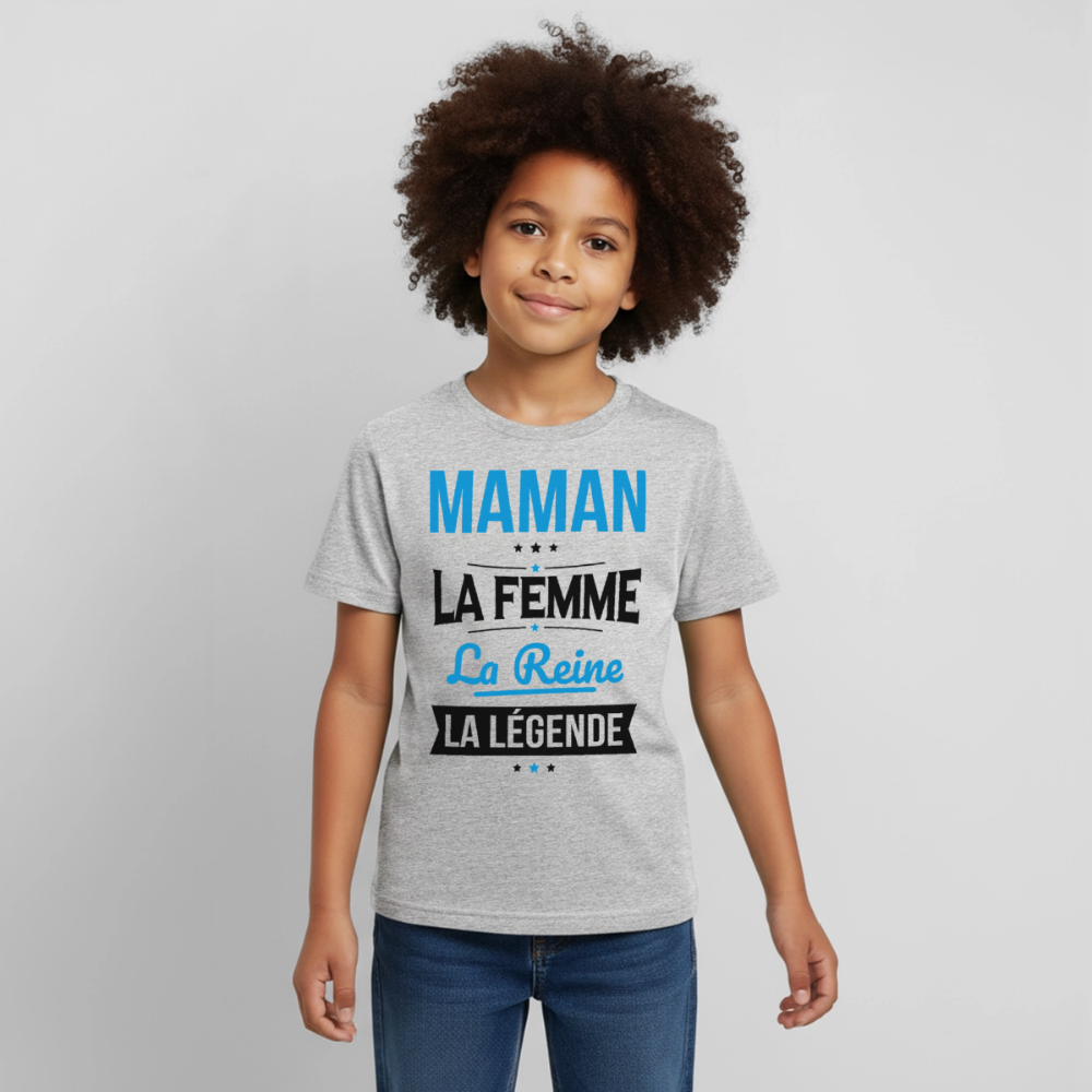 T-shirt enfant coloris clair - Maman, femme, reine, légende - gris chiné