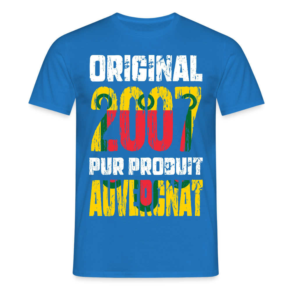 T-shirt Homme - Anniversaire 18 Ans - Original 2007 - Pur produit Auvergnat - bleu royal