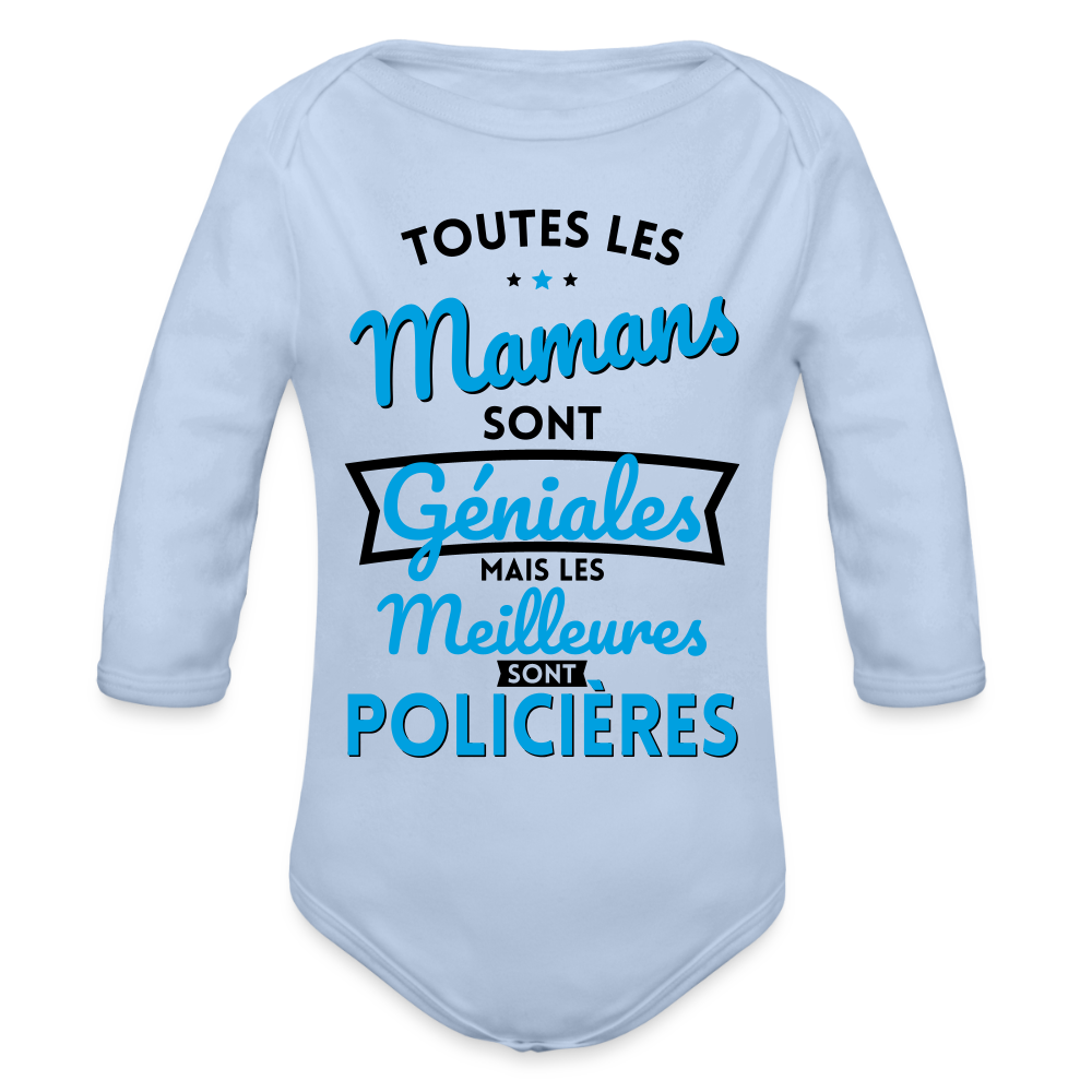 Body Bébé bio manches longues - Mamans géniales - Les meilleures sont policières - ciel