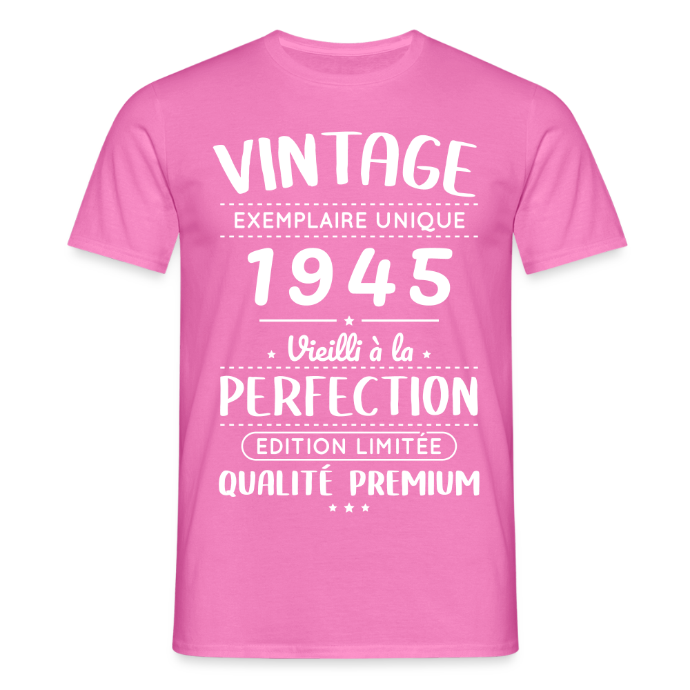 T-shirt Homme - Anniversaire 80 Ans - Vintage 1945 - rose