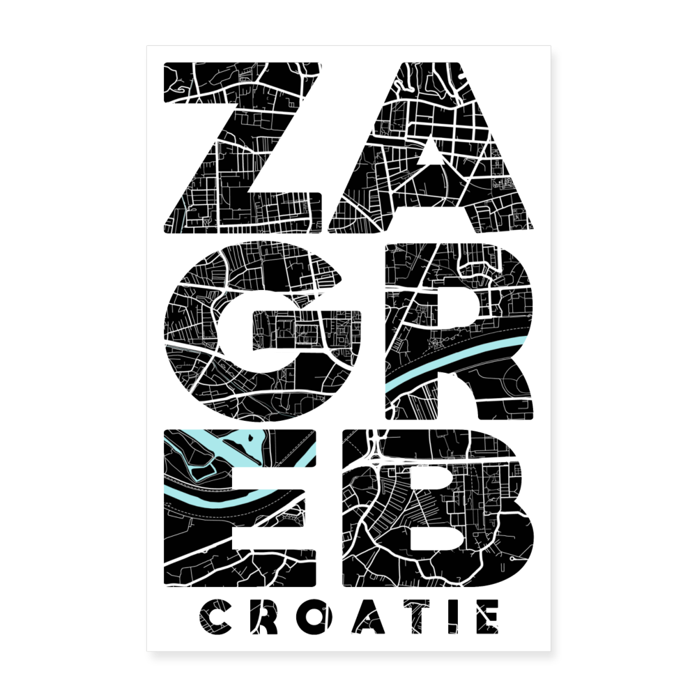 Poster Zagreb - Plan Zagreb - 60 x 90 cm - blanc