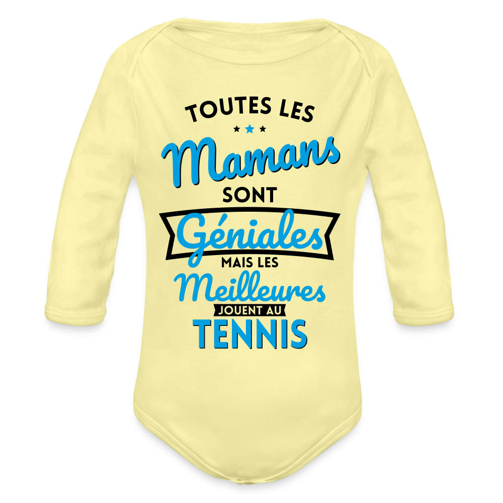Body Bébé bio manches longues - Mamans géniales - Les meilleures jouent au tennis - jaune délavé