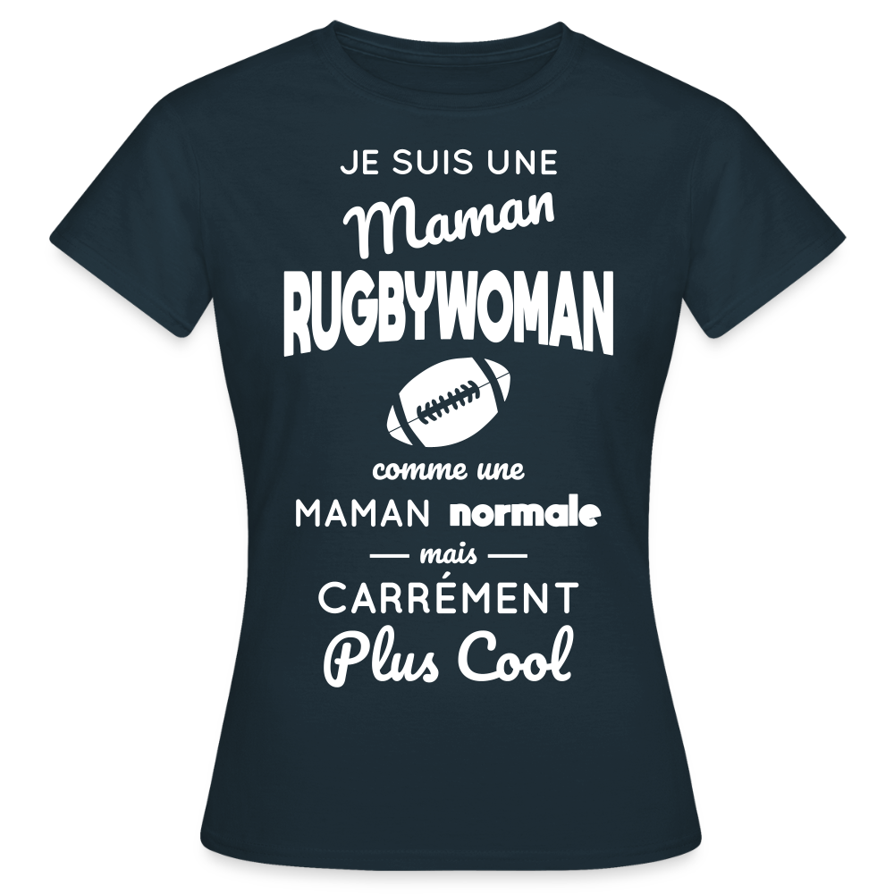 T-shirt Femme - Maman rugbywoman plus cool - marine
