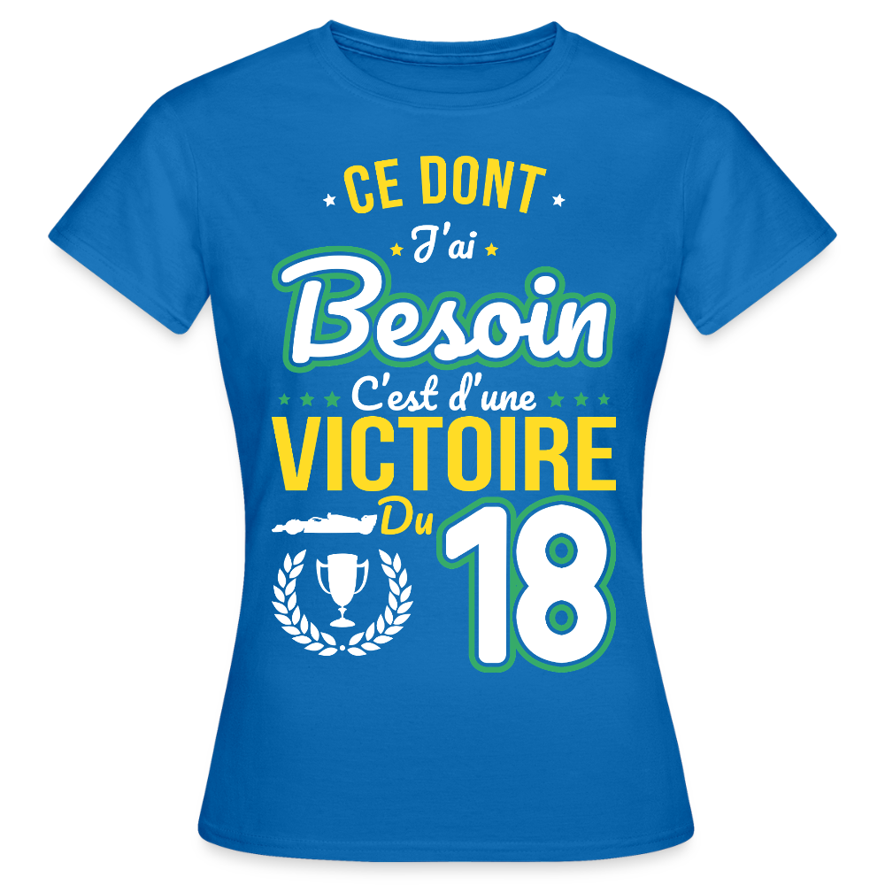 T-shirt Femme - Ce dont j'ai besoin c'est d'une victoire du 18 - bleu royal