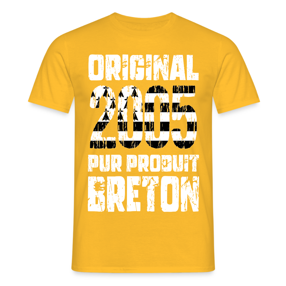 T-shirt Homme - Anniversaire 20 Ans - Original 2005 - Pur produit Breton - jaune