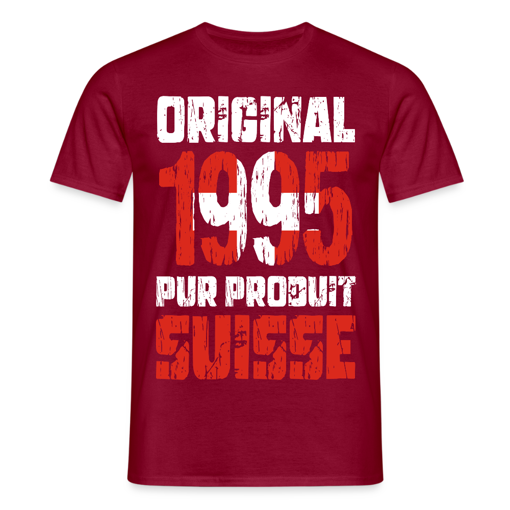 T-shirt Homme - Anniversaire 30 Ans - Original 1995 - Pur produit Suisse - rouge brique
