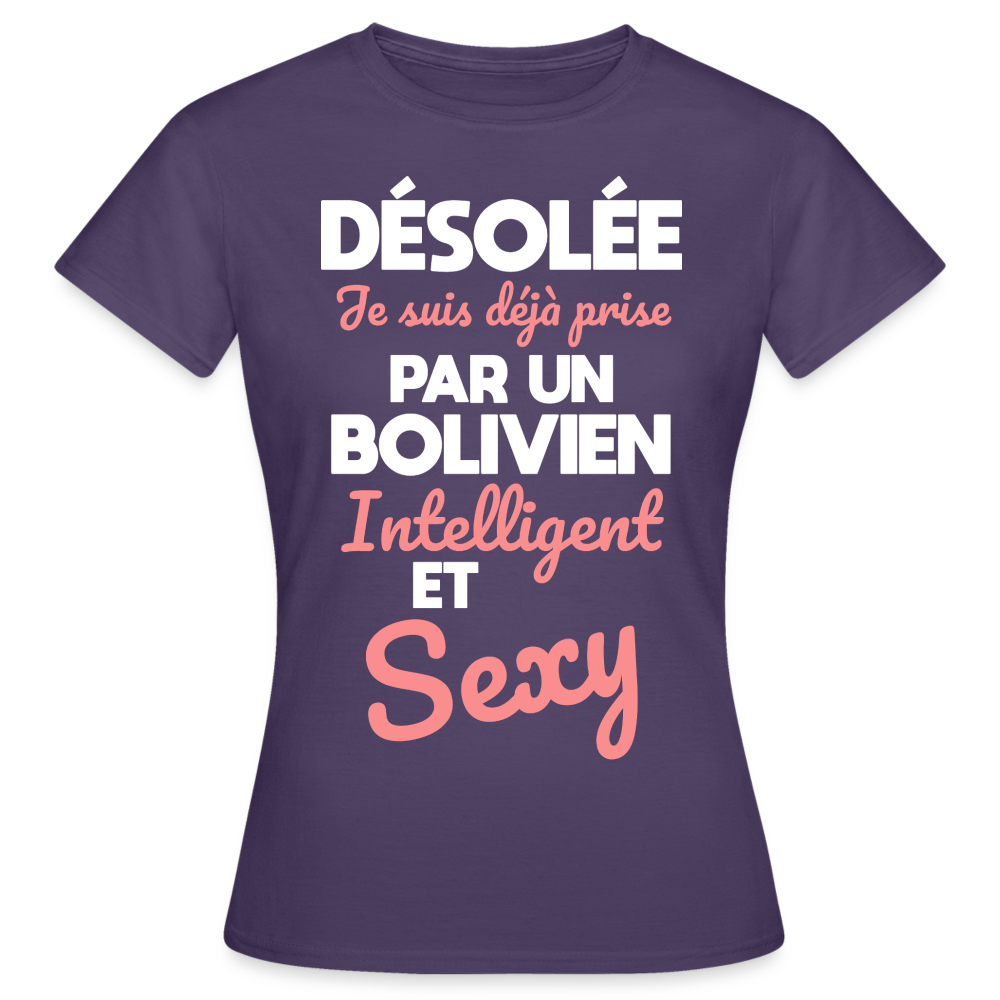 T-shirt Femme - Je suis déjà prise par un Bolivien intelligent et sexy - violet foncé