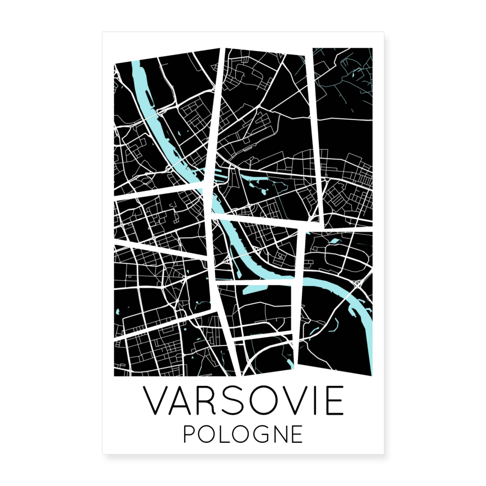 Poster Varsovie - Plan Varsovie - 40 x 60 cm - blanc