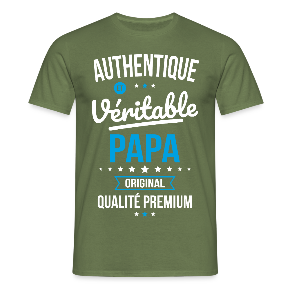 T-shirt Homme - Authentique et Véritable Papa - vert militaire