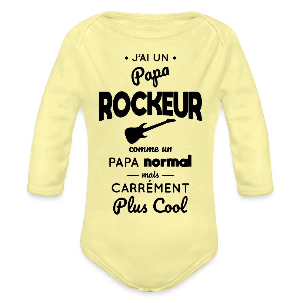 Body Bébé bio manches longues - J'ai un papa rockeur - jaune délavé