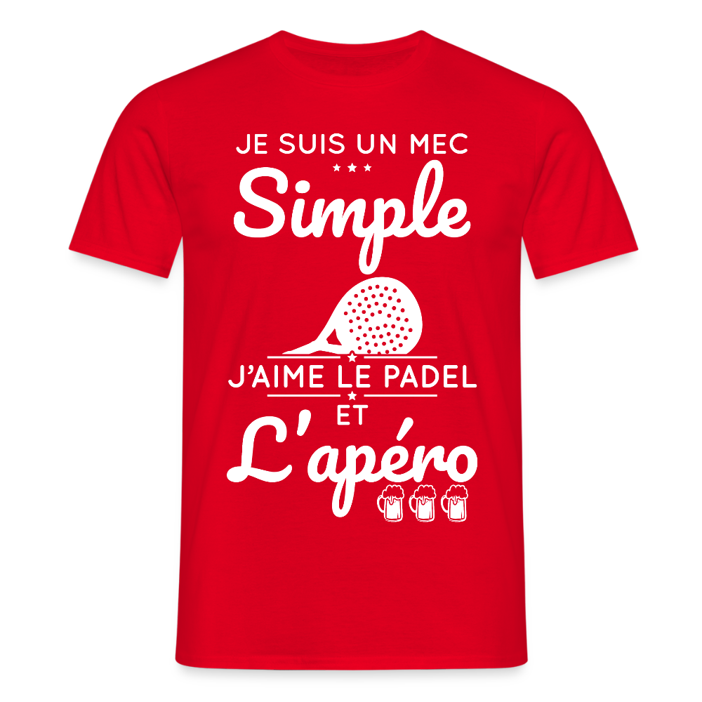 T-shirt Homme - Mec Simple j'aime le Padel et L'apéro - rouge