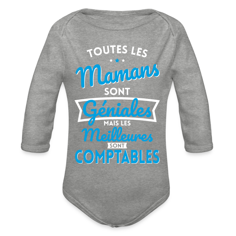 Body Bébé bio manches longues - Mamans géniales - Les meilleures sont comptables - gris chiné