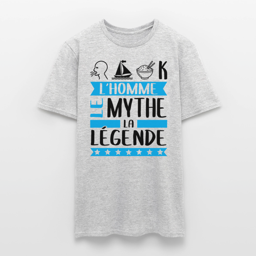 T-shirt homme coloris clair Romaric en rébus – L’homme, le mythe, la légende - gris chiné