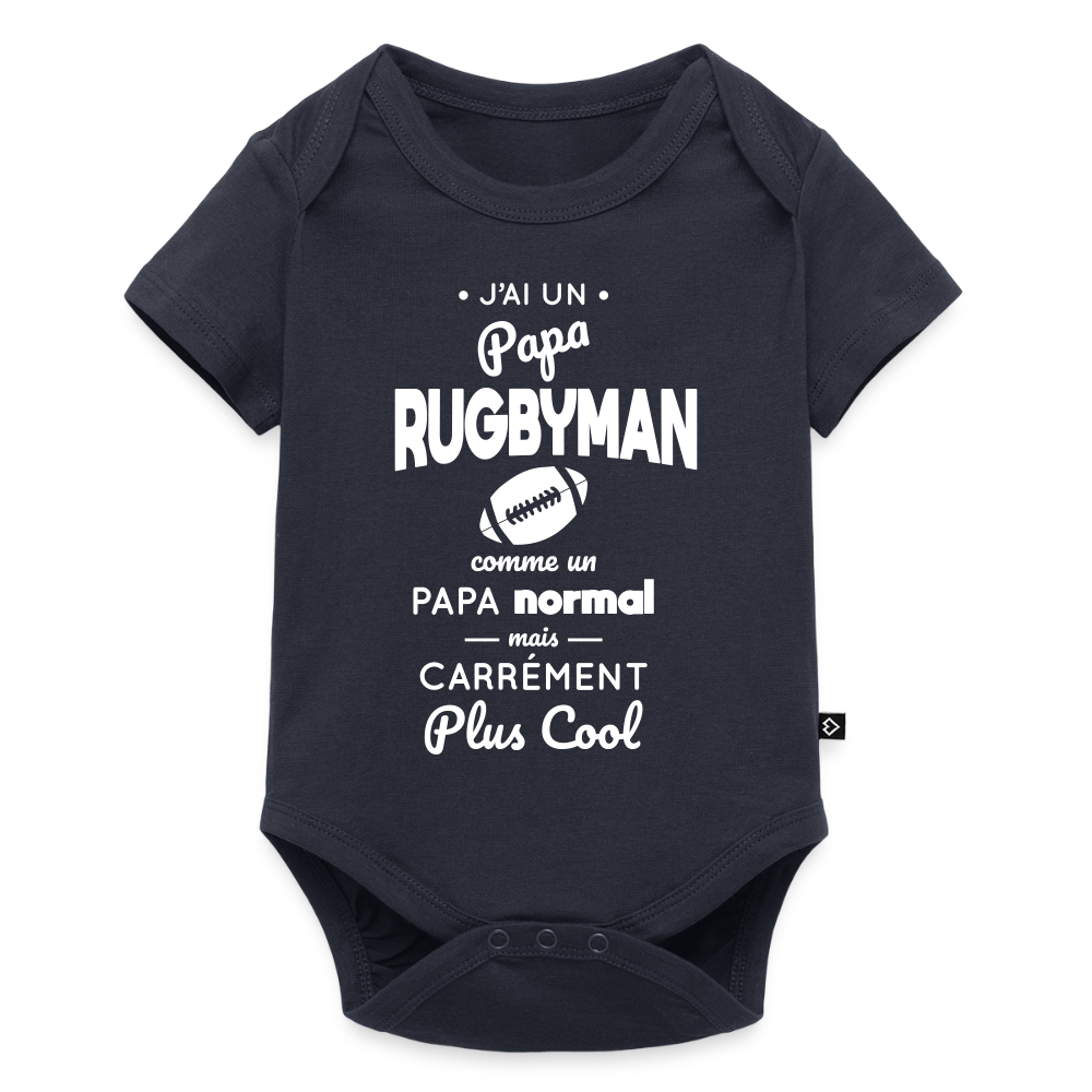 Body Bébé bio manches courtes - J'ai un papa rugbyman - bleu marine