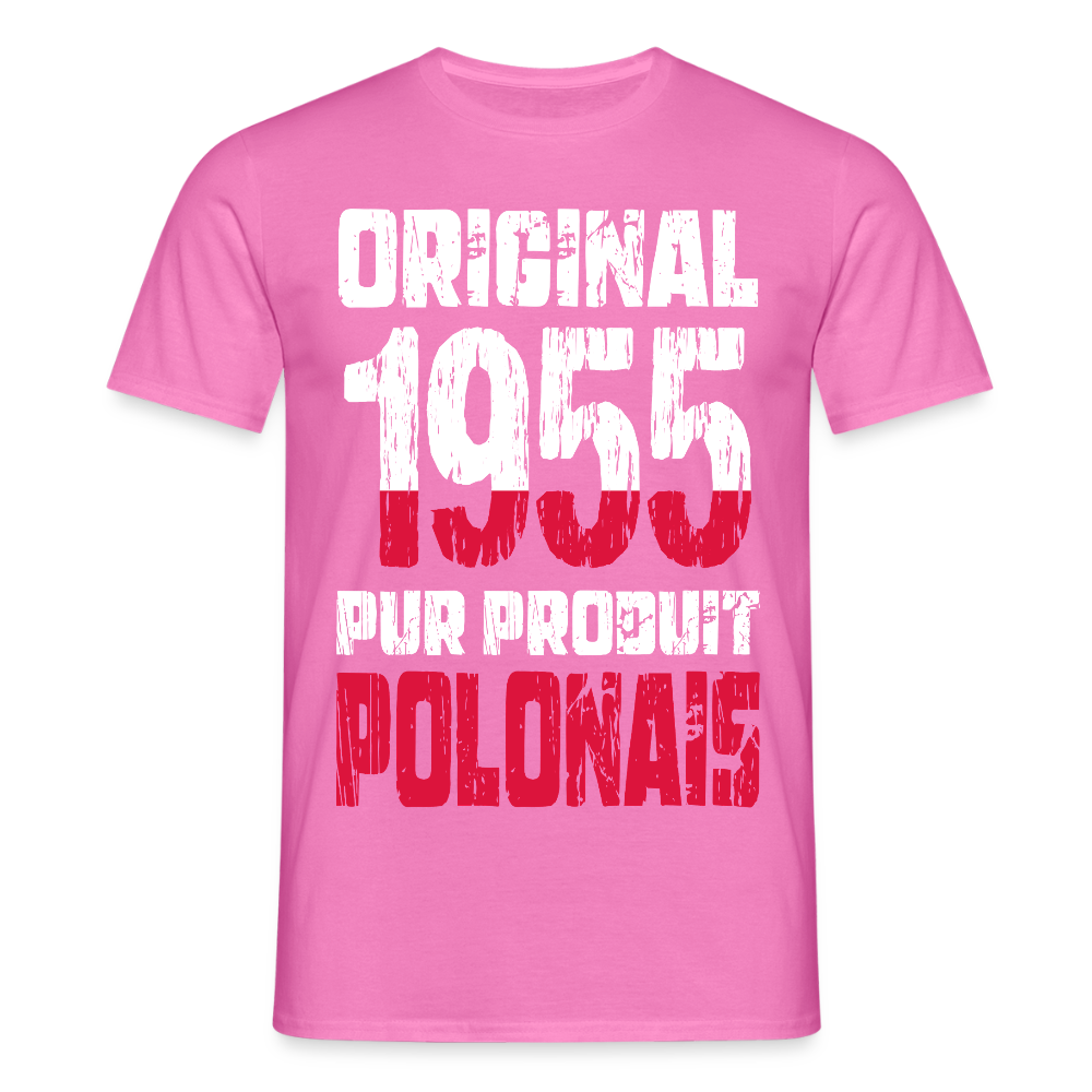 T-shirt Homme - Anniversaire 70 Ans - Original 1955 - Pur produit Polonais - rose