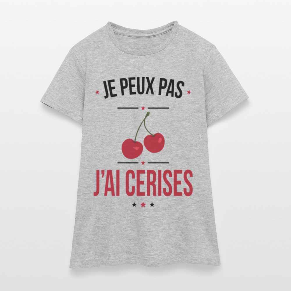 T-shirt Femme - Je peux pas j'ai cerises - gris chiné