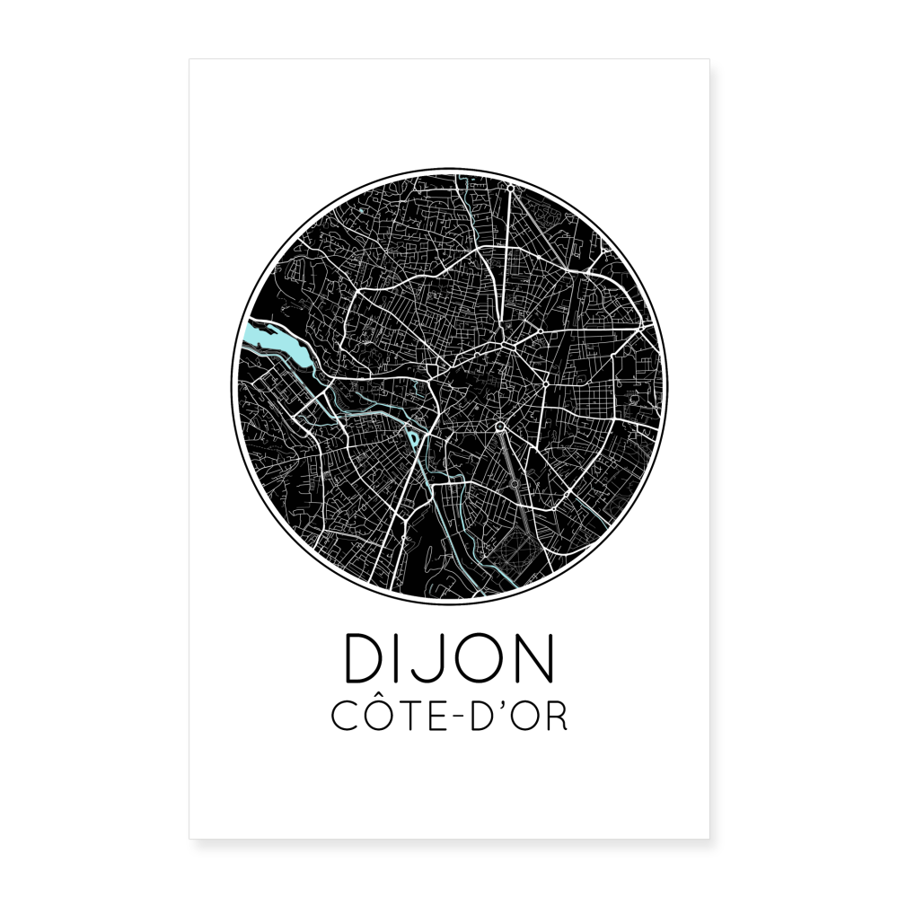 Poster Dijon - Plan Dijon - 60 x 90 cm - blanc