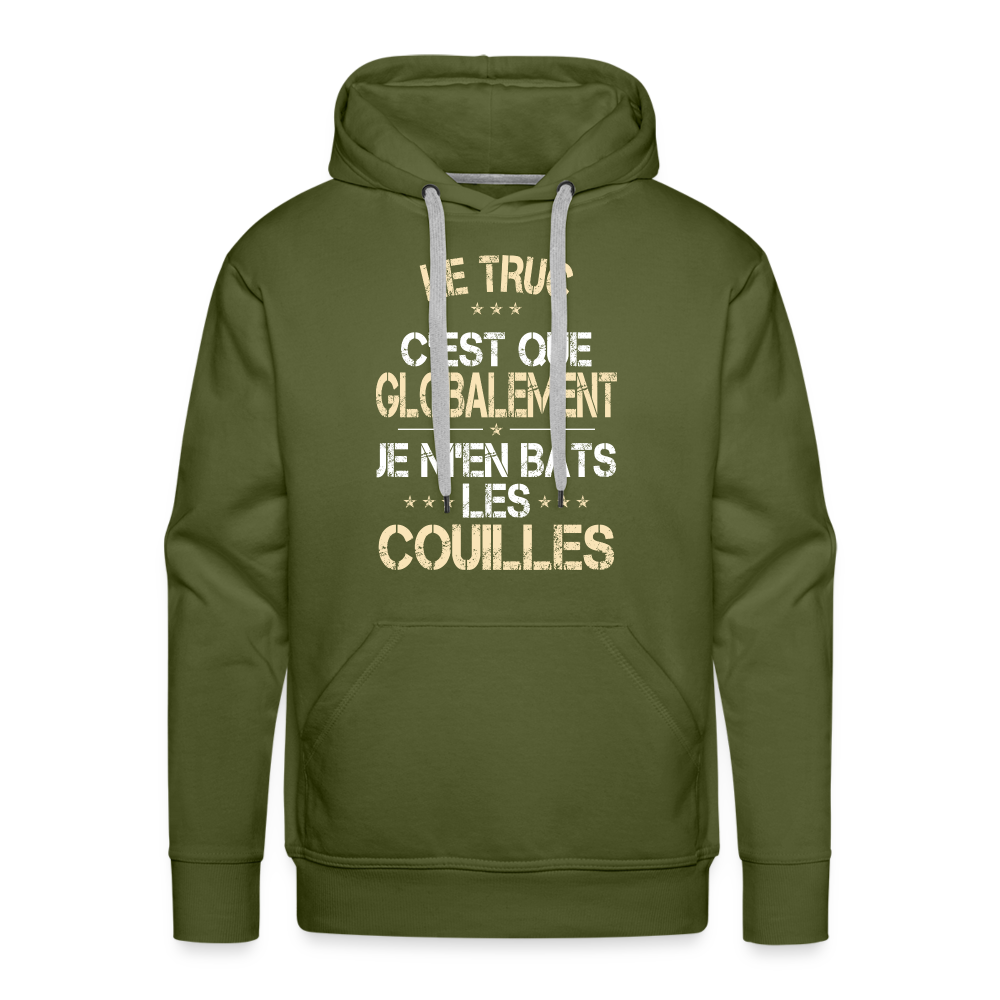 Sweat à capuche Premium Homme - Je m'en bats les couilles - vert olive