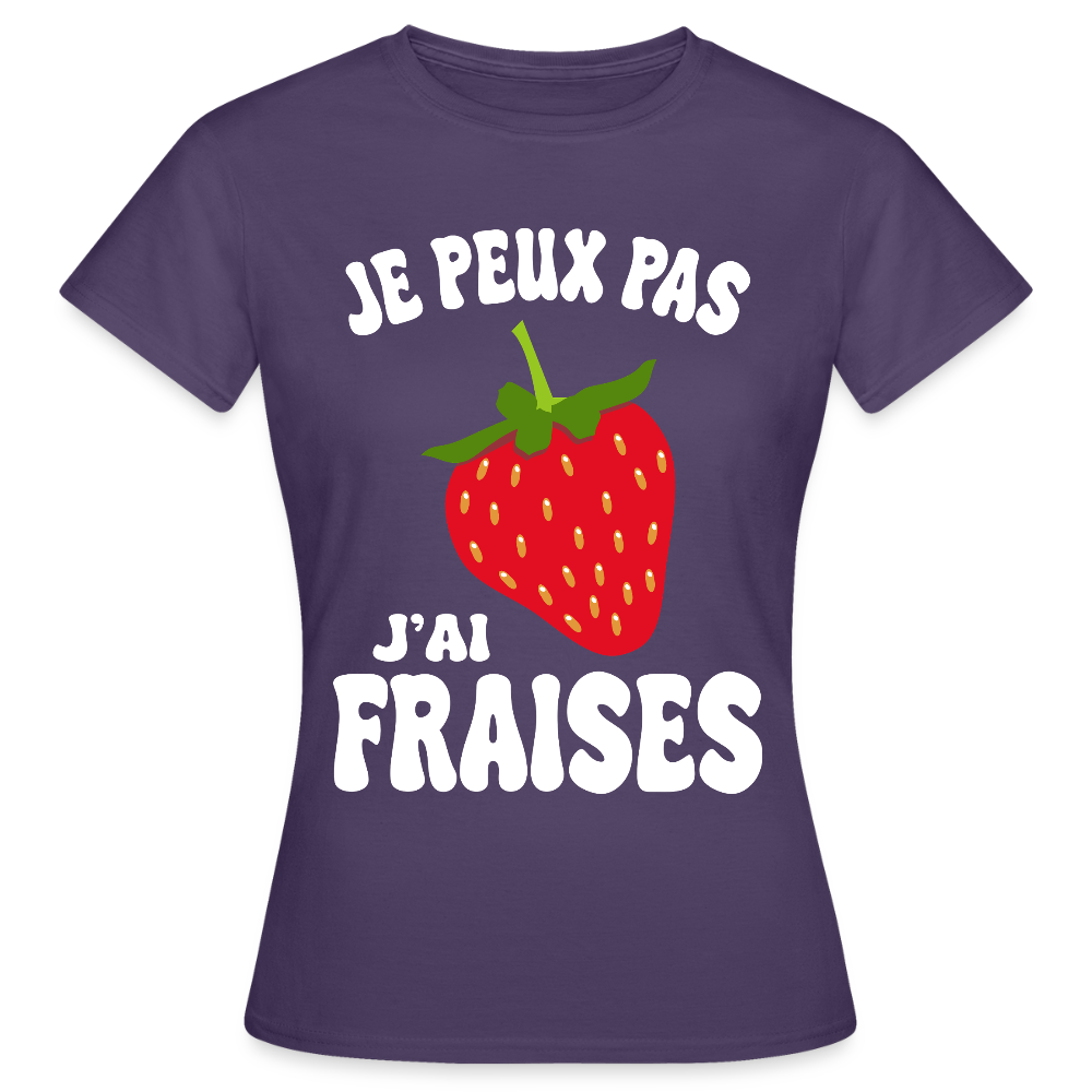 T-shirt Femme - Je peux pas j'ai fraises - violet foncé