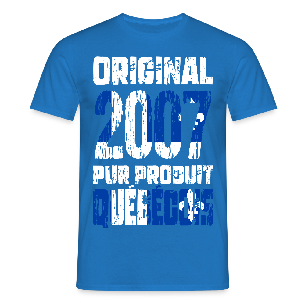 T-shirt Homme - Anniversaire 18 Ans - Original 2007 - Pur produit Québécois - bleu royal