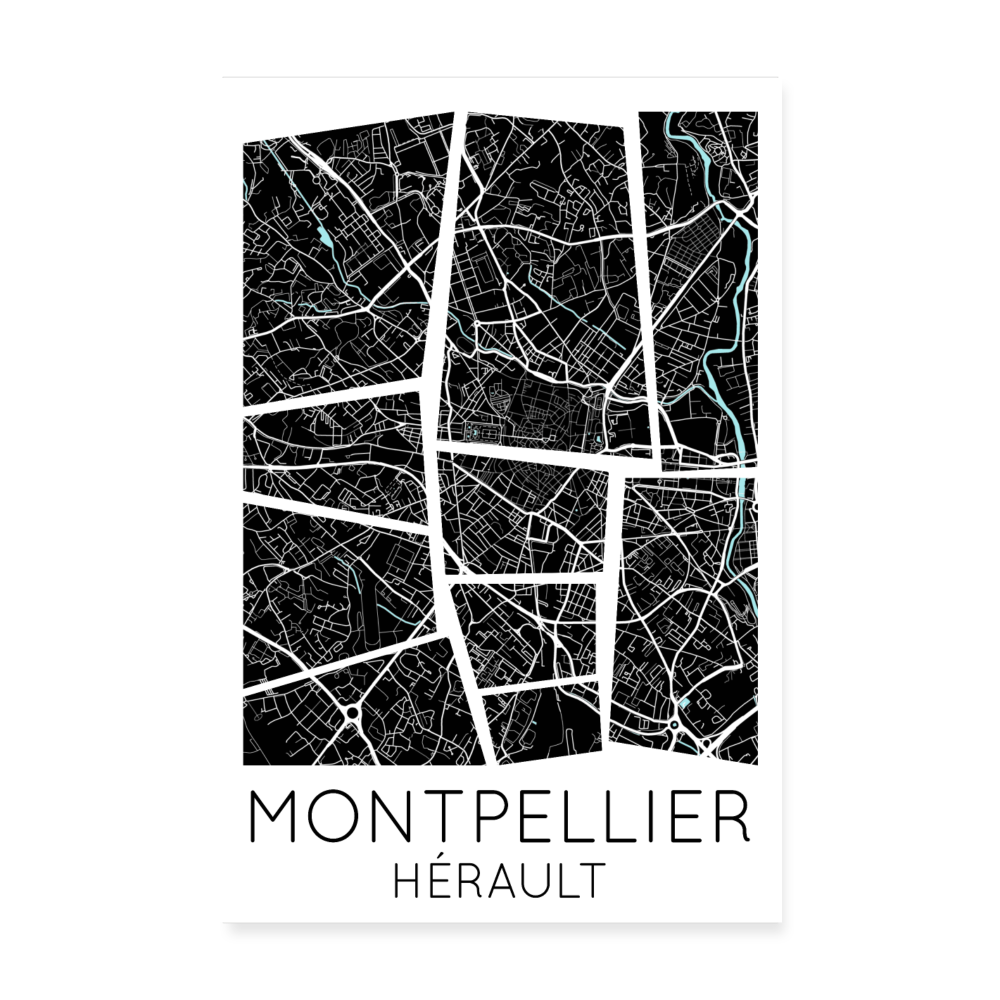 Poster Montpellier - Plan Montpellier - 20 x 30 cm - blanc