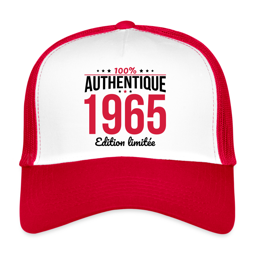 Casquette Trucker - Anniversaire 60 Ans - 100% Authentique 1965 - blanc/rouge