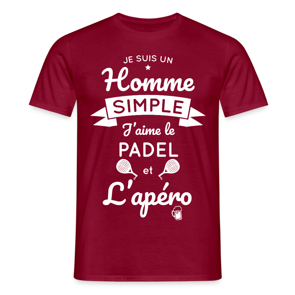 T-shirt Homme - Je Suis un Homme Simple j'aime le Padel et L'apéro - rouge brique