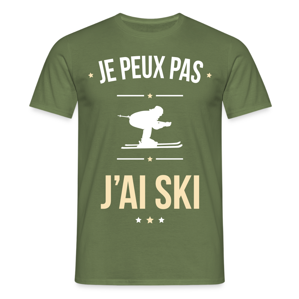 T-shirt Homme - Je peux pas j'ai Ski - vert militaire