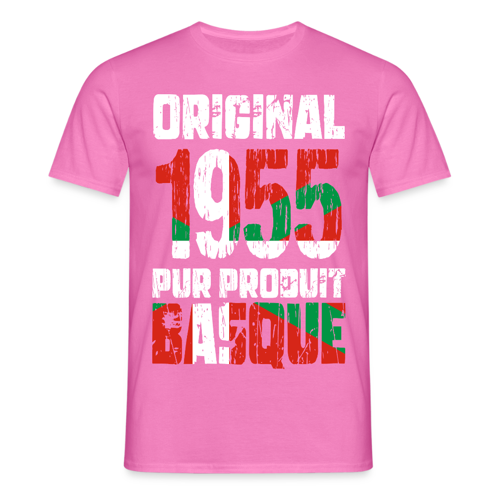 T-shirt Homme - Anniversaire 70 Ans - Original 1955 - Pur produit Basque - rose